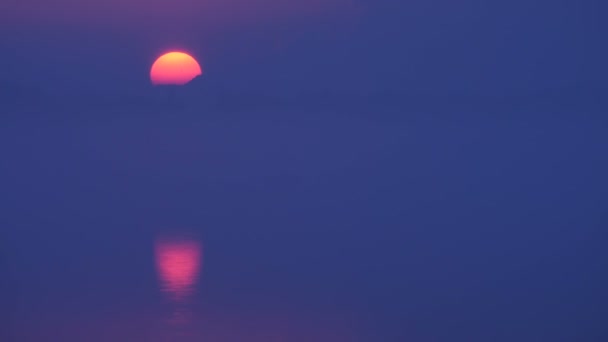 Purpurový západ slunce nad řekou — Stock video