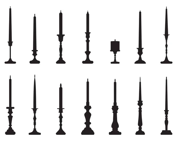 Printsiluetas Negras Candelabros Sobre Fondo Blanco — Vector de stock