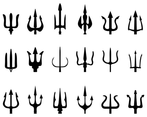 Ensemble Tridents Silhouettes Noires Sur Fond Blanc — Image vectorielle