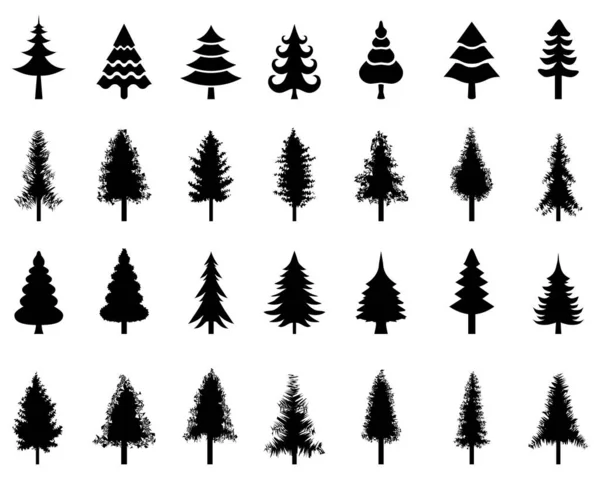 Schwarze Silhouetten Von Weihnachtsbaum Ikonen lizenzfreie Stockillustrationen