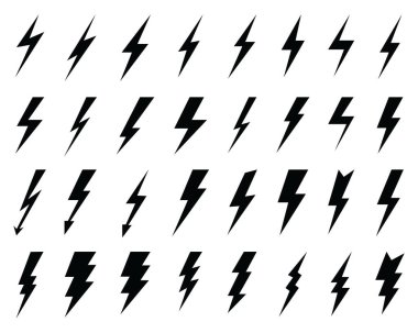 Beyaz arkaplanda siyah gök gürültüsü ve ışık simgeleri