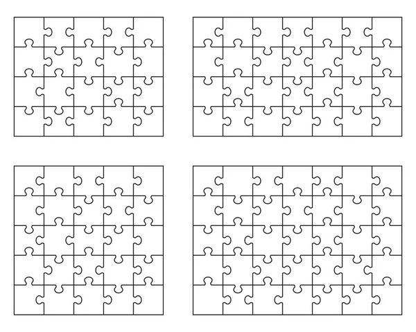 Ilustración Cuatro Rompecabezas Blancos Diferentes Piezas Separadas — Archivo Imágenes Vectoriales