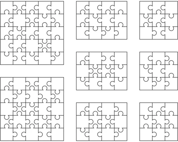 Illustratie Van Negen Verschillende Witte Puzzels Verschillende Stukjes — Stockvector