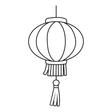 Dekoratif püsküllü geleneksel Çin kağıt fenerinin minimalist çizgisi çizimi.