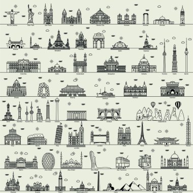 vector line world city illustration sign building set collection clipart