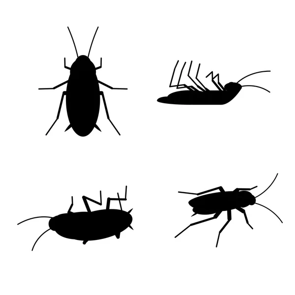 Vector Dead Cockroach Black Silhouette Set Bug Insect — Stock Vector