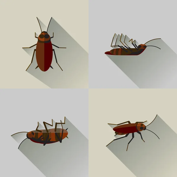 Vector larga sombra muerta cucaracha conjunto insecto insecto — Archivo Imágenes Vectoriales