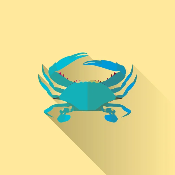 Signe de crabe bleu plat d'ombre longue de vecteur — Image vectorielle