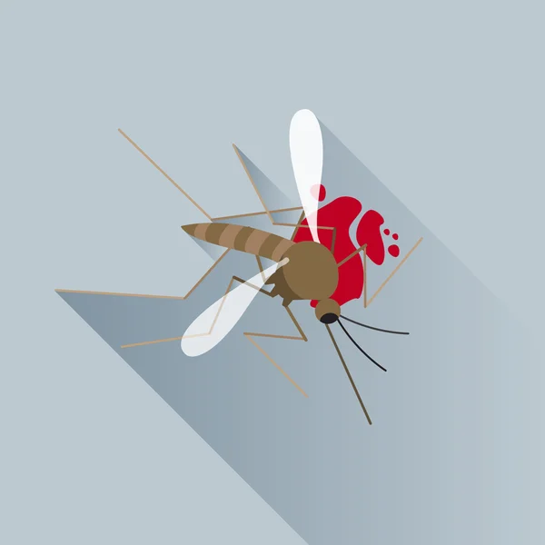 Vector plana larga sombra muerta mosquito sangre — Vector de stock