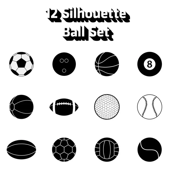 Διάνυσμα 12 σιλουέτα παιχνίδι μπάλα εικονίδιο σύνολο — Διανυσματικό Αρχείο