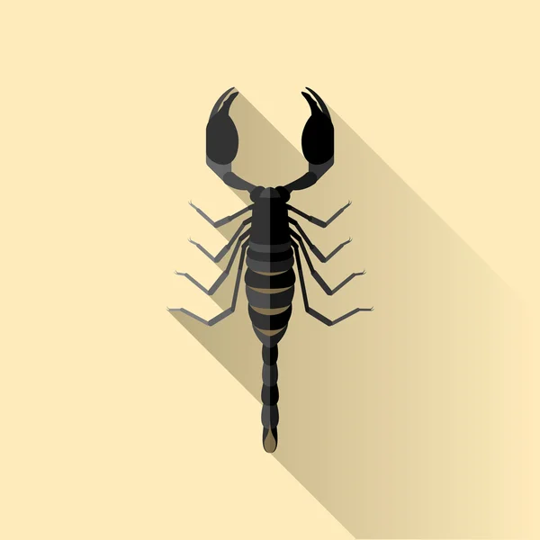 Διάνυσμα μακράς σκιά Scorpion επίπεδη μαύρη άμμο — Διανυσματικό Αρχείο