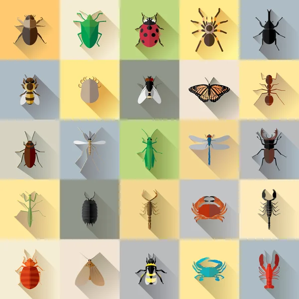 Vector Long Shadow 25 Juego de insectos — Vector de stock