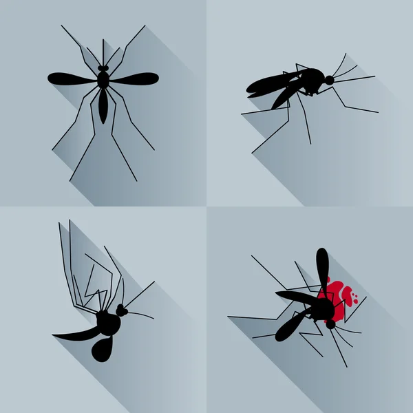 長い影シルエット死んだ蚊に設定のベクトル — ストックベクタ