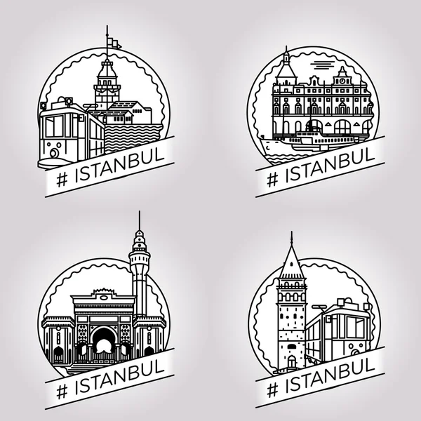 Vector line Istanbul historical building badge set — Stock Vector