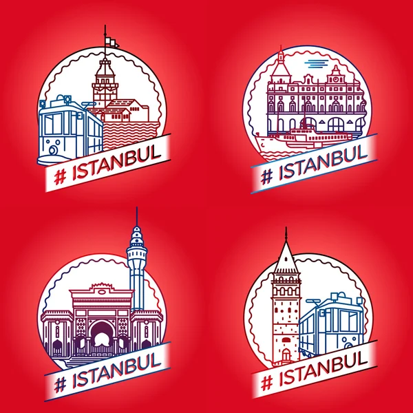 Vector line Istanbul historical building badge set — Stock Vector