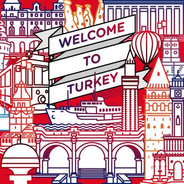 Vektör hat Türkiye seyahat poster için hoş geldiniz