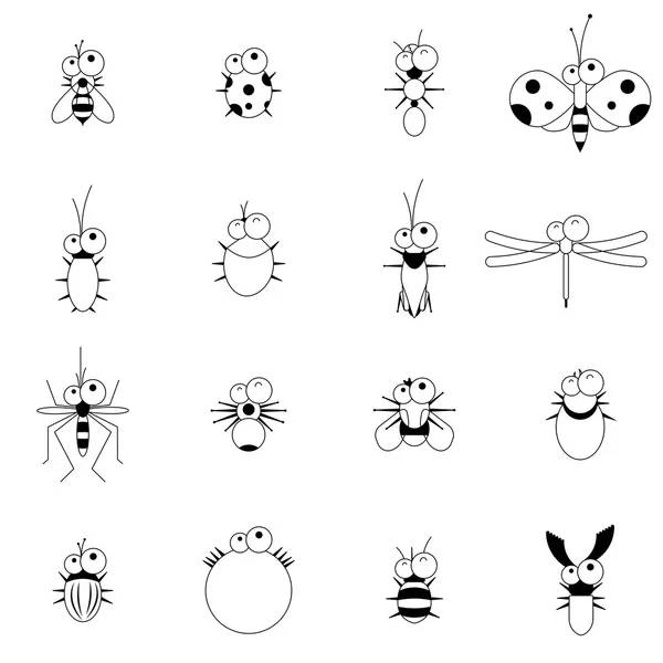 Vector plana línea divertida de dibujos animados insecto conjunto — Vector de stock