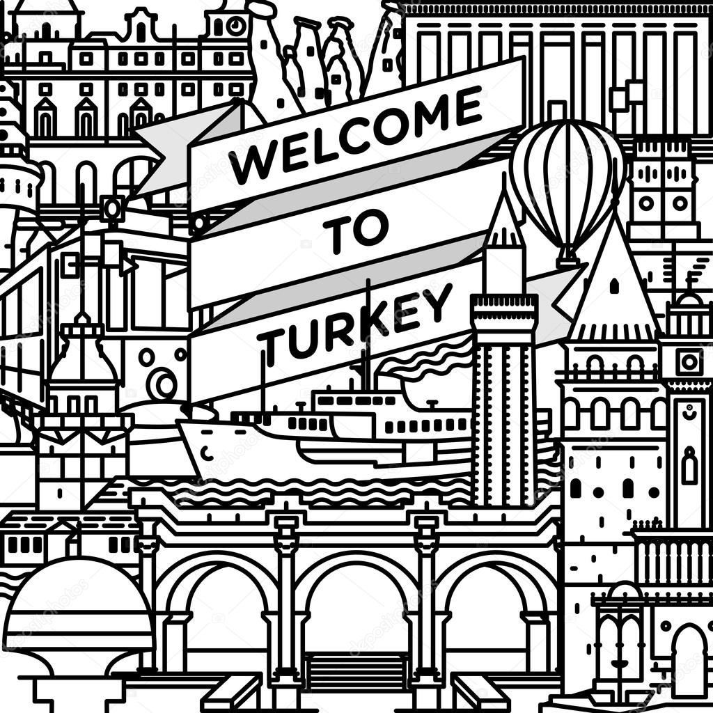Vector line welcome to Turkey travel poster