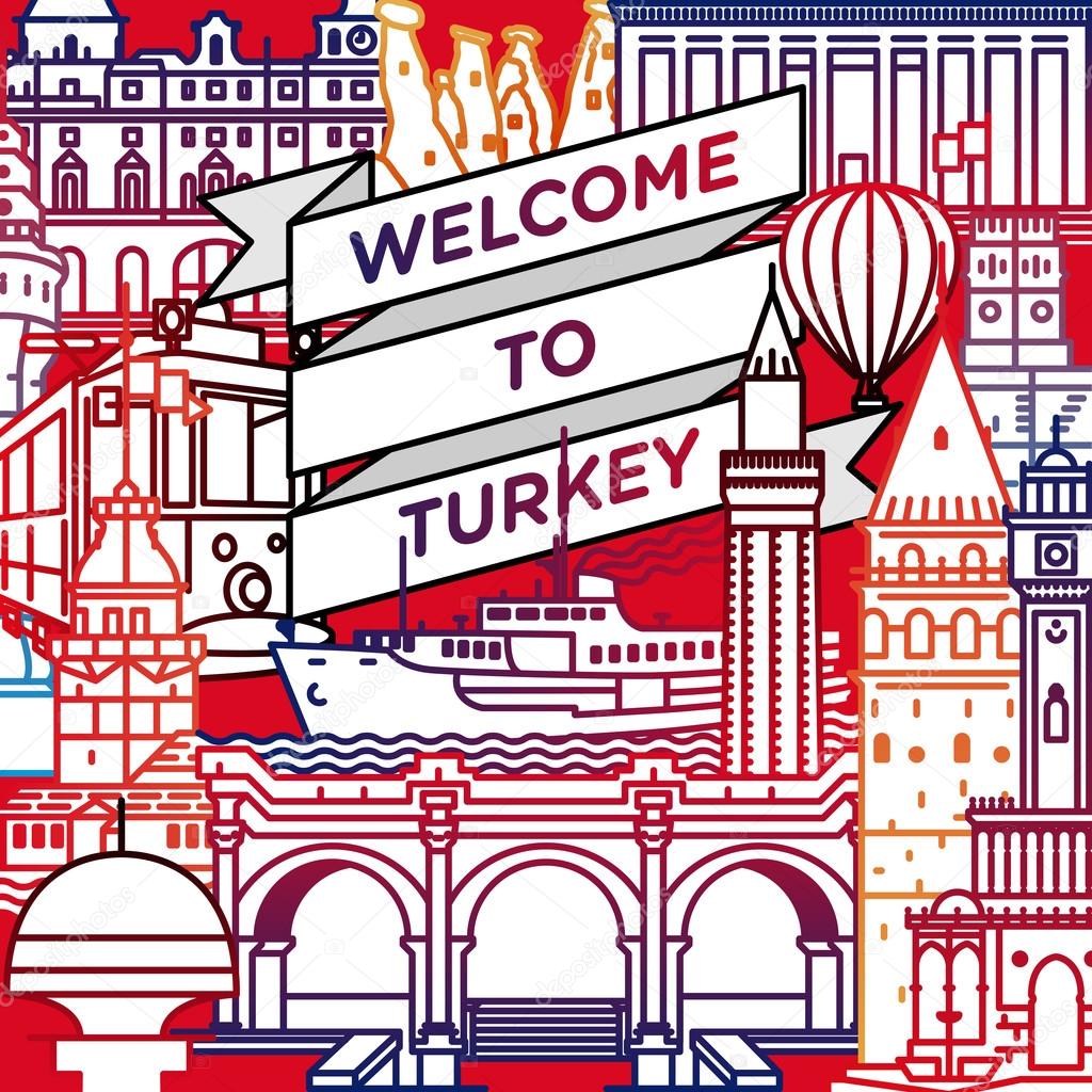 Vector line welcome to Turkey travel poster