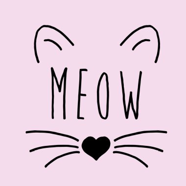 Pembe arka plandaki kedi. Kedi baskı, kedi grafik, kedi illüstrasyon, kedi tasarımı, kedi grafik, kedi duvar kağıdı, sevimli kedi, Komik kedi, T-shirt Baskı, seni seviyorum, Sevgililer Günü, hayvan baskı, pembe kedi, kedi vektör