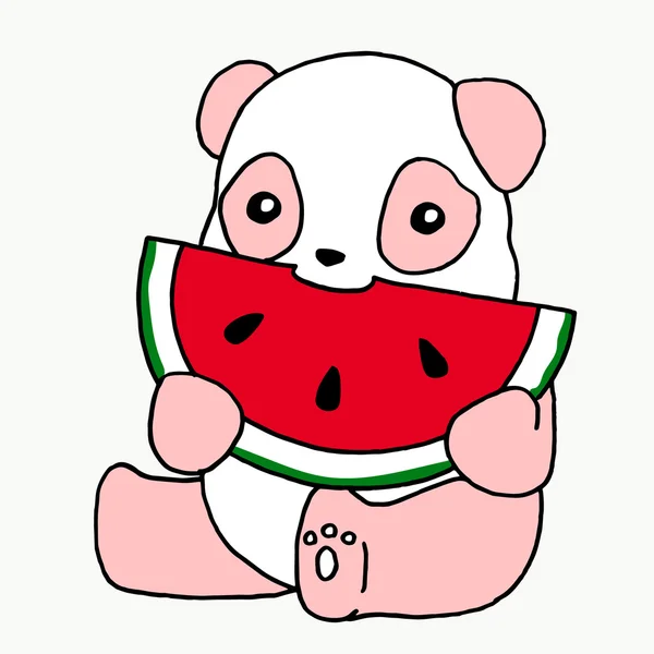 Panda on a white background. Panda with watermelon. Panda logo. Panda icon. Panda art. Panda poster. Panda object. Panda watermelon. Panda face. Panda animal. Panda cartoon. Panda eating watermelon. — Stock Vector