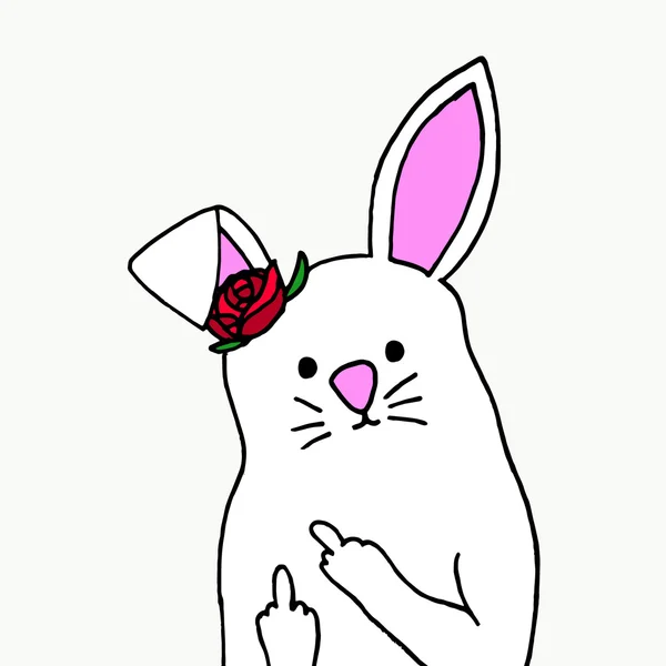 Rabbit on a white background. Fuck You icon. Fuck You logo. Fuck You art. Fuck logo. Fuck icon. Fuck art. Middle finger. Rabbit shows middle finger. Rabbit shows Fuck You. Cute rabbit cartoon. Rabbit. — Stock vektor