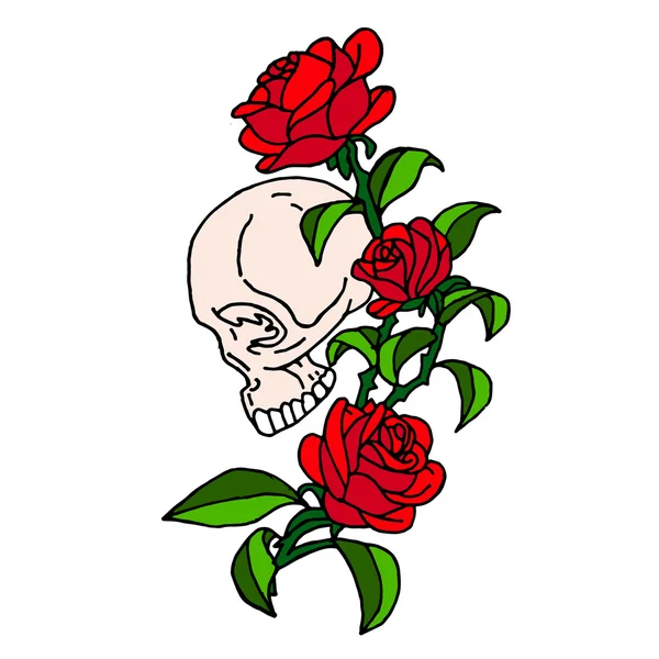 Calavera con rosas sobre fondo blanco. Icono del cráneo. Logo del cráneo. Arte craneal. Tarjeta de cráneo. Cartel del cráneo. Calaveras de dibujos animados. Vector Skull. Ilustración del cráneo. Tatuaje de cráneo. Calavera rosa. Cráneo rosa tattoo.Skull Gráficos Vectoriales