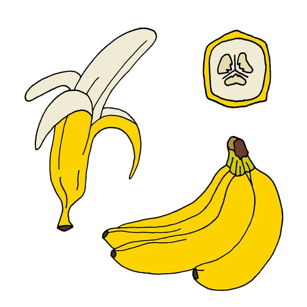 Collectie van bananen icoon. Banaan set. Banana design. Banaan textuur. Banaan vers. Banaan cartoon. Banaan kleur. Banaan illustratie. Bananen vector. Banaan poster. Banaan achtergrond. Bananen fruit. — Stockvector