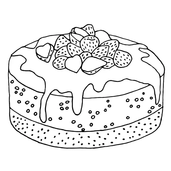 Tårta med jordgubbar ikon. Tårta vektor. Tårta illustration. Kaka ingredienser. Kaka inbjudan. Tårta design. Tårta dekoratör. Kaka konsistens. Tårta uppifrån. Tårt skivor. Tårta Vintage. Tårta födelsedag. Tårta — Stock vektor