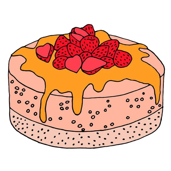 Cake with strawberries icon. — Stock Vector