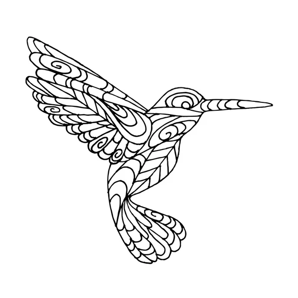 Colibrì su sfondo bianco. Doodle colibrì. Ornamento colibrì. Decorazione colibrì. Uno schizzo di colibrì. La natura dei colibrì. Progettazione colibrì. Texture di colibrì. Colibrì animale — Vettoriale Stock