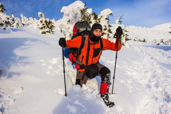 Caminhadas de inverno nas montanhas. — Fotografia de Stock