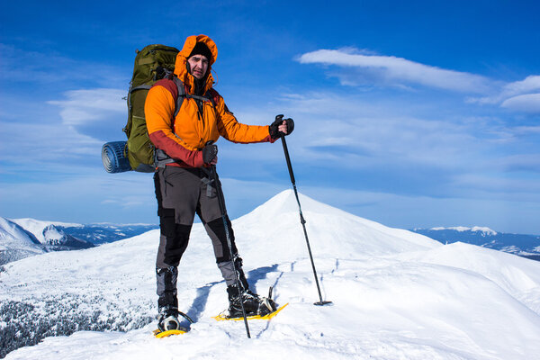 Winter hiking in the mountains.