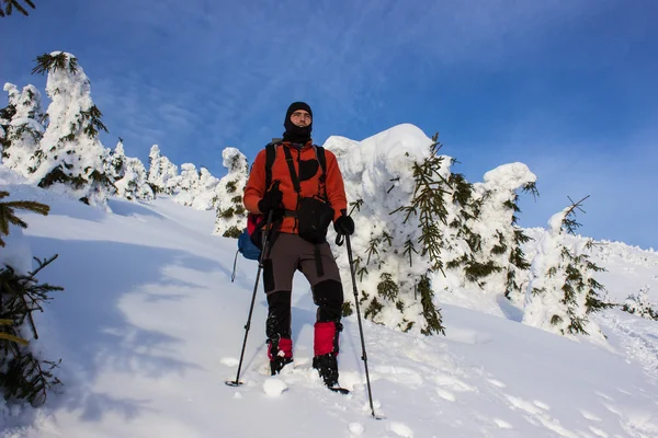 Téli túrázás a hegyekben. — Stock Fotó