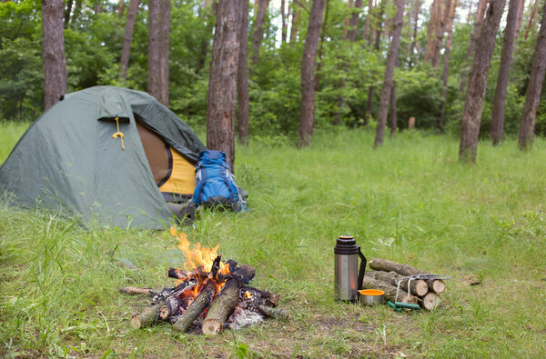 Camping in the woods.