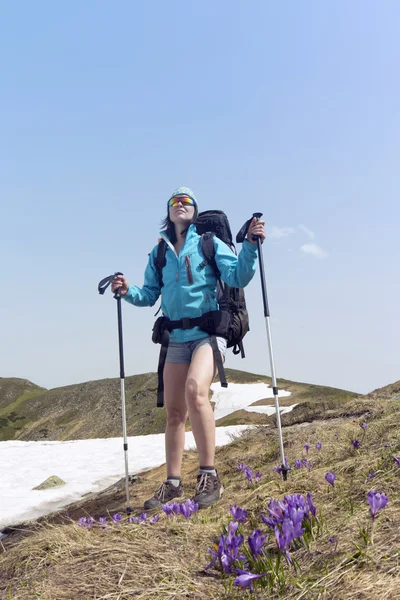 Sommerwandern in den Bergen mit dem Rucksack . — Stockfoto