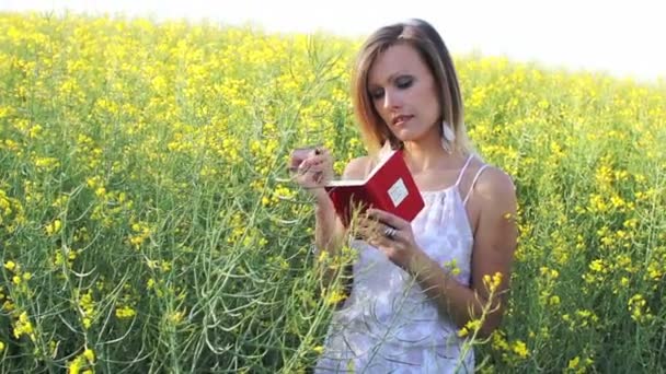 Mujer escribiendo en el cuaderno — Vídeos de Stock