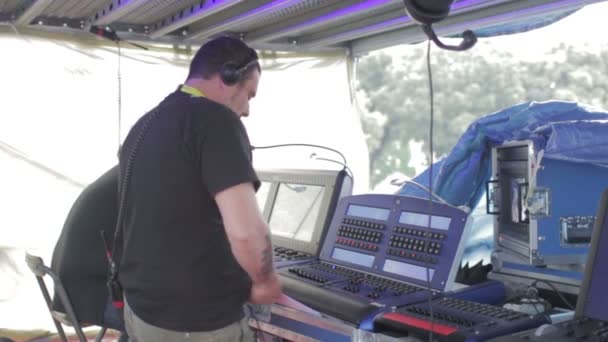 Rome, Italy, May 1,2015- checking spotlights in rock music concert stage — Stock Video