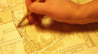 Profesyonel sanatçı manzara üzerinde çalışma