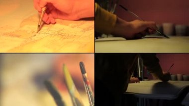 Profesyonel sanatçı manzara üzerinde çalışma