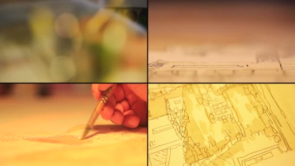 Artiste professionnel travaillant sur le paysage — Video