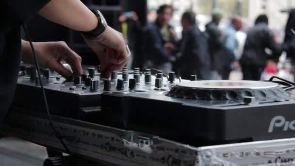 DJ at the mixer during the concert — Stock Video