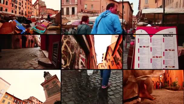 Typische straat in Rome, Italië. Kleurrijke gebouwen - Trastevere — Stockvideo