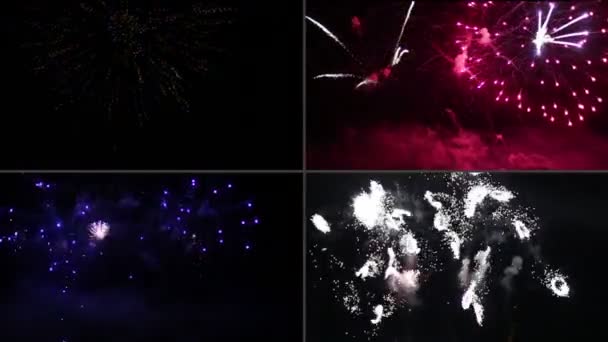Kolorowe fajerwerki na nocnym niebie — Wideo stockowe