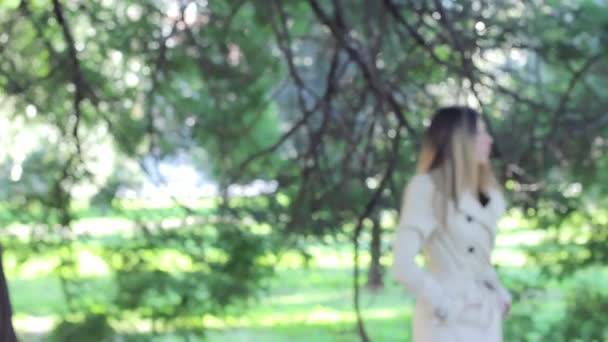 在秋天公园散步的年轻女子 — 图库视频影像