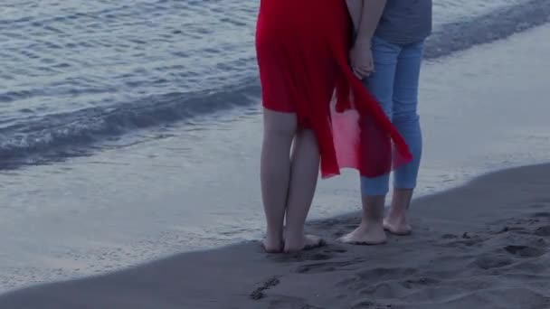 Пара на пляжі на заході сонця — стокове відео