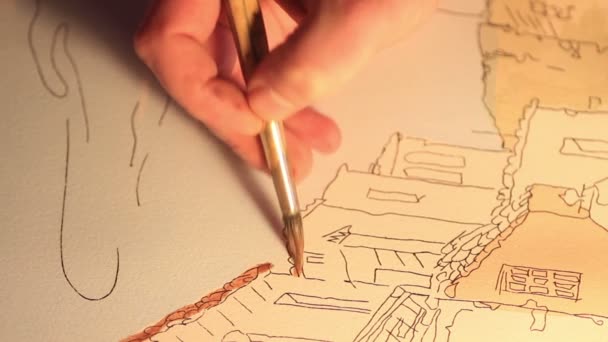 Artiste professionnel travaillant sur le paysage — Video