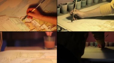 Profesyonel sanatçı manzara üzerinde çalışma