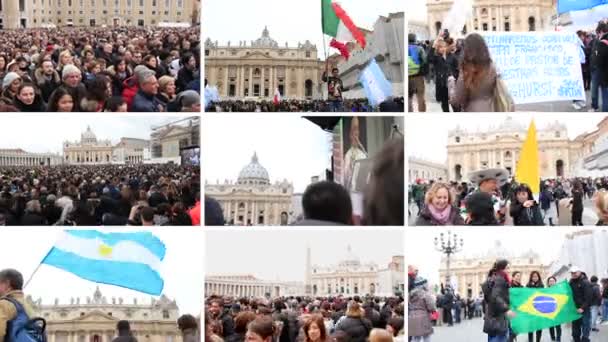 Zarándokok a Szent Péter tér alatt első Angelus a pápa Ferenc — Stock videók