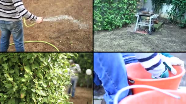El hombre prepara semillas y fertilizantes para la siembra — Vídeos de Stock